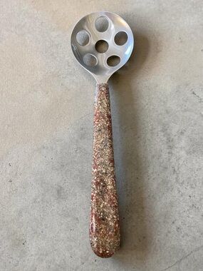 Unique vintage style kitchen tool, slotted spoon, resin? Handle
